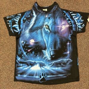Vintage 2001 Liquid Blue Wolf AOP T-Shirt Size Large